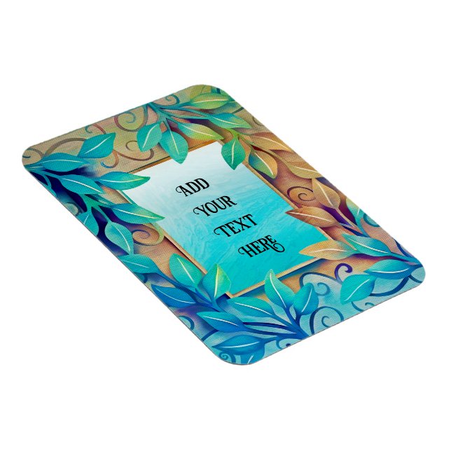 Watercolor Texture Colourful Leaves Golden Border  Magnet (Right Side)