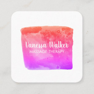 Watercolor Texture Colourful Square Pink Square Business Card