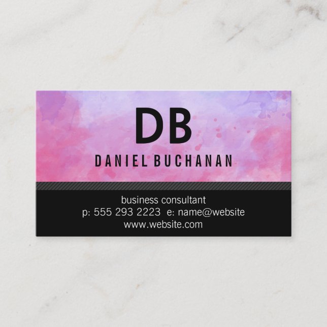 Watercolor Texture | Monogram Business Card (Front)