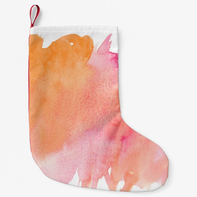 Watercolor texture pink orange small christmas stocking (Front)