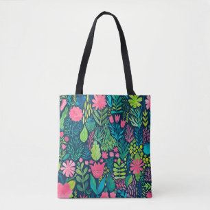 Watercolor texture with flowers and plants. Floral Tote Bag