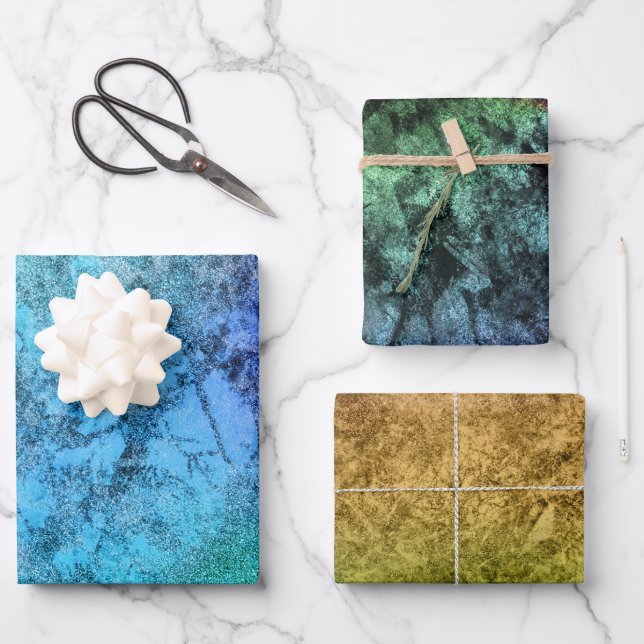 Watercolor Textured Blue Green Rainbow Wrapping Paper Sheet (Front)