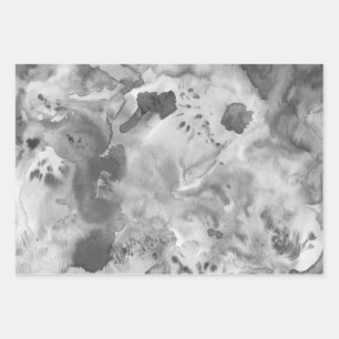 Watercolor Textured Painting Black White Gray Wrapping Paper Sheet