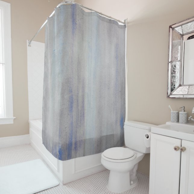 Watercolor Textures In Grey and Blue Shower Curtain (In Situ)