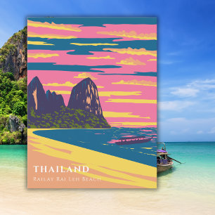 Watercolor Thailand Beach Travel Art Deco  Postcard