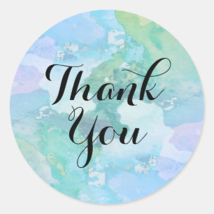 Watercolor Thank You Beach Teal Splatter Classic Round Sticker