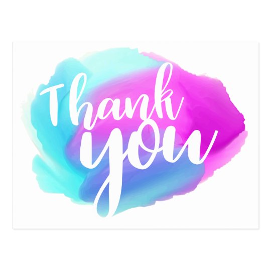 Watercolor Thank You Blue, Purple & Turquoise Postcard