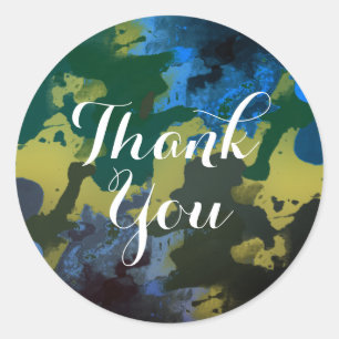Watercolor Thank You Blue Water Splatter Brush Classic Round Sticker