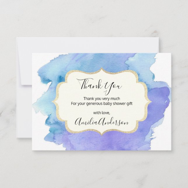 Watercolor THANK YOU Blue White BOY baby shower Invitation (Front)