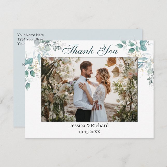 Watercolor Thank You PHOTO Postcard (Front/Back)