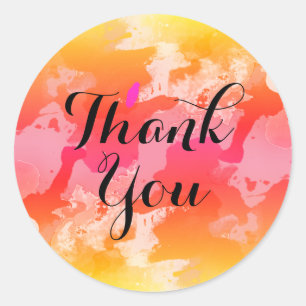 Watercolor Thank You Pink Yellow Splatter Brush Classic Round Sticker