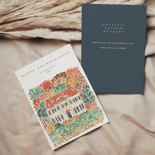 Watercolor Thanksgiving Autumnal Georgian House Holiday Card (Watercolor Thanksgiving Autumnal Georgian House Holiday Card)