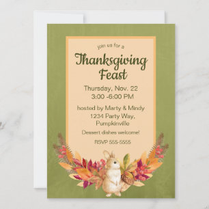 Watercolor Thanksgiving Bunny, Acorns, Berries Invitation
