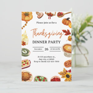 Watercolor Thanksgiving Dinner Party Invitation