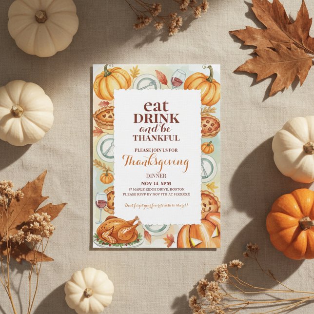 Watercolor Thanksgiving Feast Invitation (Fine Dining Thanksgiving)