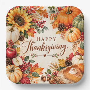 Watercolor Thanksgiving Harvest Autumn Pumpkin Paper Plate