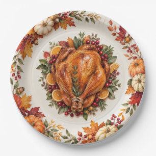 Watercolor Thanksgiving Harvest Autumn Pumpkin Paper Plate