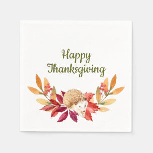Watercolor Thanksgiving Hedgehog, Acorns, Berries Napkin