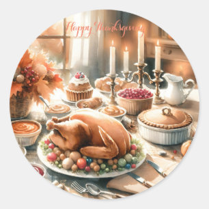 Watercolor Thanksgiving illustration Classic Round Sticker