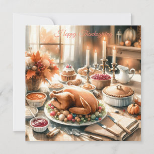 Watercolor Thanksgiving Illustration Invitation