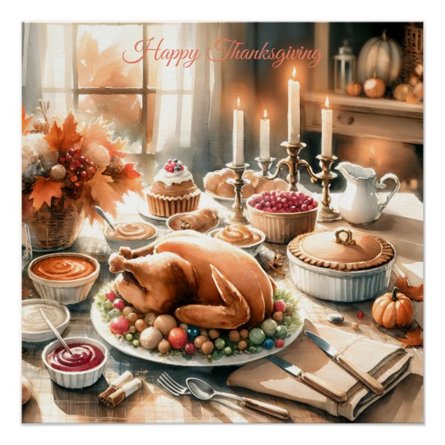 Watercolor Thanksgiving Illustration Poster (Front)