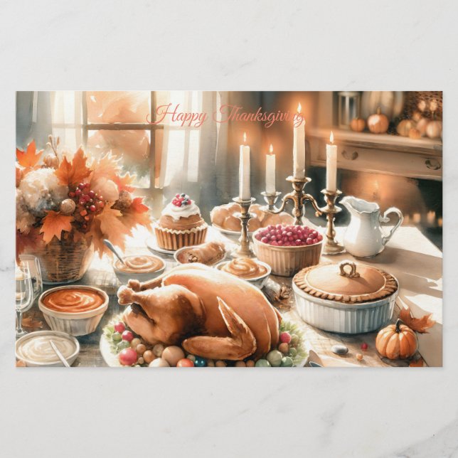 Watercolor Thanksgiving Illustration Stationery (Front)