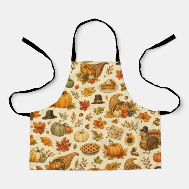 Watercolor Thanksgiving Pattern  Apron (Front)