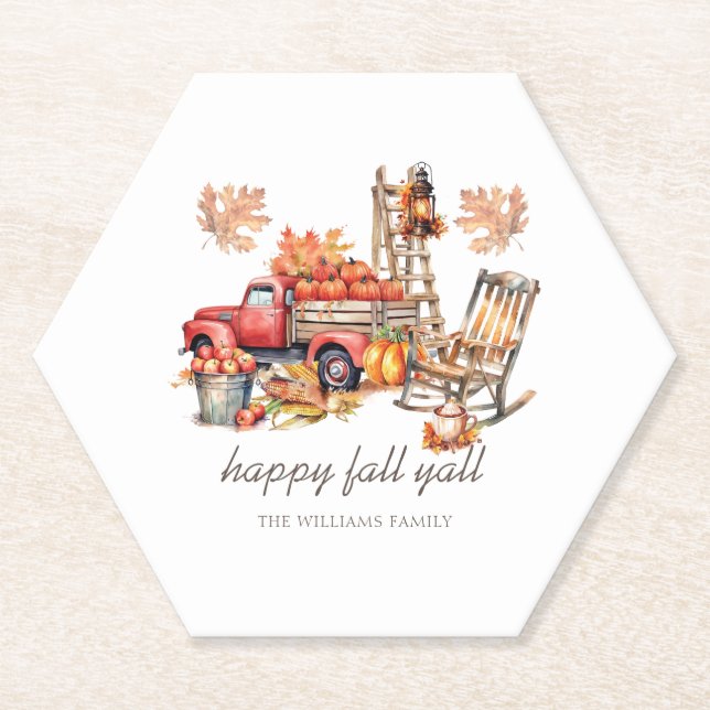 Watercolor Thanksgiving Personalised Paper Coaster (Front)