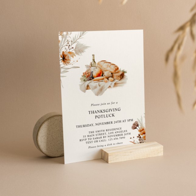 Watercolor Thanksgiving Potluck Dinner Party Invitation (Creator Uploaded)