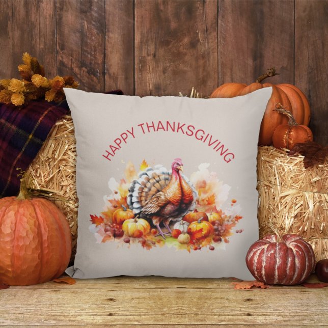 Watercolor Thanksgiving Turkey and Pumpkins  Cushion (Creator Uploaded)