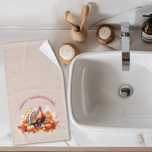 Watercolor Thanksgiving Turkey and Pumpkins Hand Towel