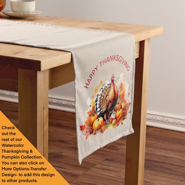 Watercolor Thanksgiving Turkey and Pumpkins  Long Table Runner (Creator Uploaded)