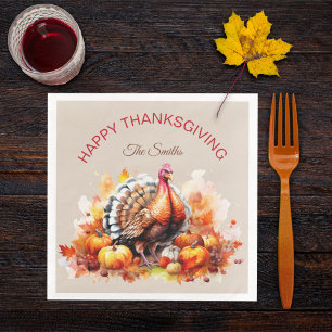 Watercolor Thanksgiving Turkey and Pumpkins  Napkin