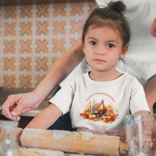 Watercolor Thanksgiving Turkey and Pumpkins  T-Shirt