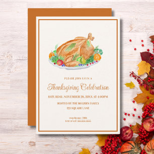 Watercolor Thanksgiving Turkey Invitation