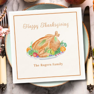 Watercolor Thanksgiving Turkey Paper Napkin