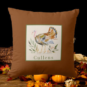 Watercolor Thanksgiving Turkey Personalised Cushion