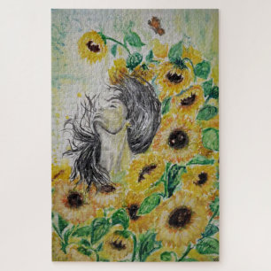 Watercolor - The Sunflower Hug - Choose Size Jigsaw Puzzle