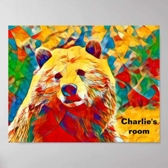 Watercolor Theme Colourful Digital Bear Wall Poste Poster (Front)