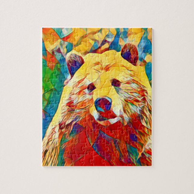 Watercolor Theme Digital Art Colourful Bear Puzzle (Vertical)