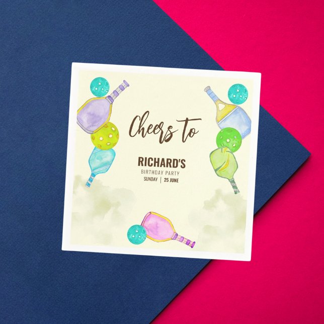 Watercolor Theme Pickleball Light Birthday Party Napkin (Creator Uploaded)