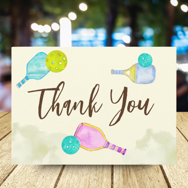 Watercolor Theme Pickleball Light Birthday Party Thank You Card (Creator Uploaded)