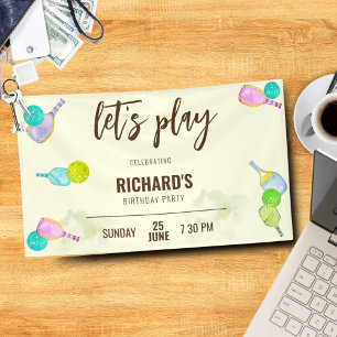 Watercolor Theme Pickleball Sports Birthday Party Banner