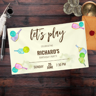 Watercolor Theme Pickleball Sports Birthday Party Banner