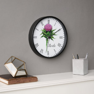 Watercolor Thistle Botanical Clock