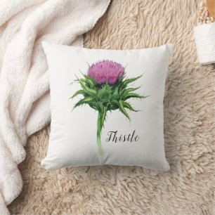 Watercolor Thistle Botanical Cushion