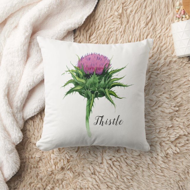 Watercolor Thistle Botanical Cushion (Blanket)