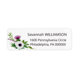 Watercolor Thistle Floral Corner Address Label Return Address Label