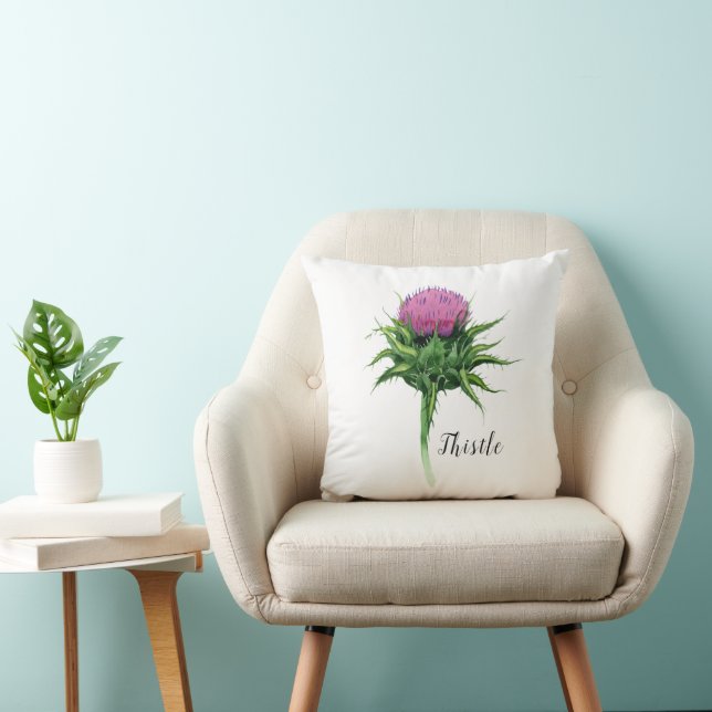 Watercolor Thistle Floral Cushion (Chair)