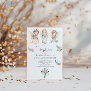 Watercolor Three Angels Baby Baptism Invitation